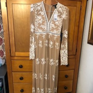 See Through Nude/White Maxi Dress